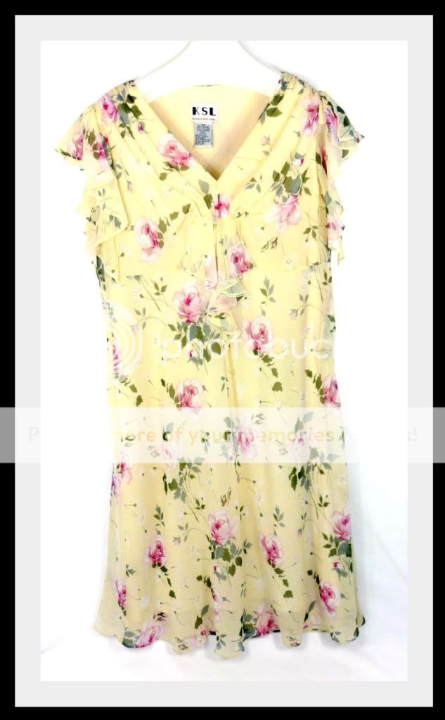 KSL Karin Stevens Yellow Rose Print Chiffon Dress Plus Size 18W Easter 